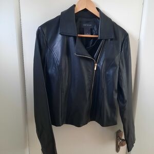 Ann Taylor, black faux leather jacket, size med.